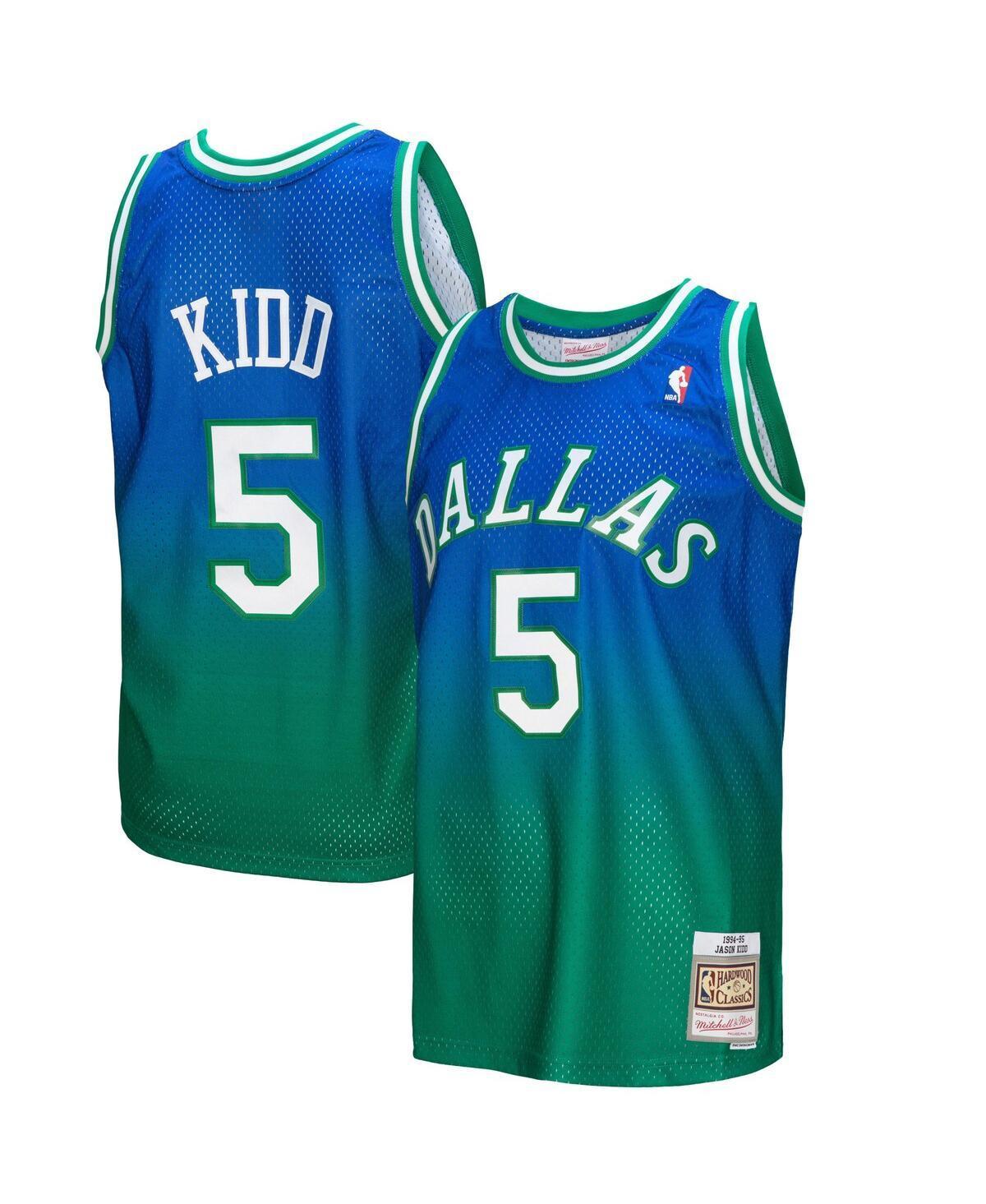 Mens Mitchell & Ness Jason Kidd Green and Navy Dallas Mavericks 1994/95 Hardwood Classics Fadeaway Swingman Player Jersey - Green, Navy Product Image