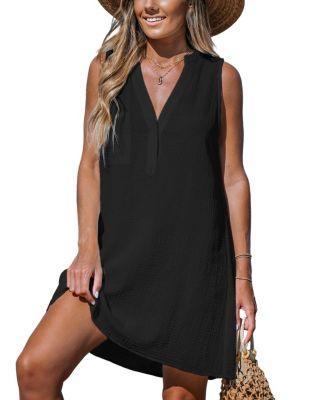 Cupshe Womens Chartreuse Sleeveless V-Neck Mini Beach Dress Product Image