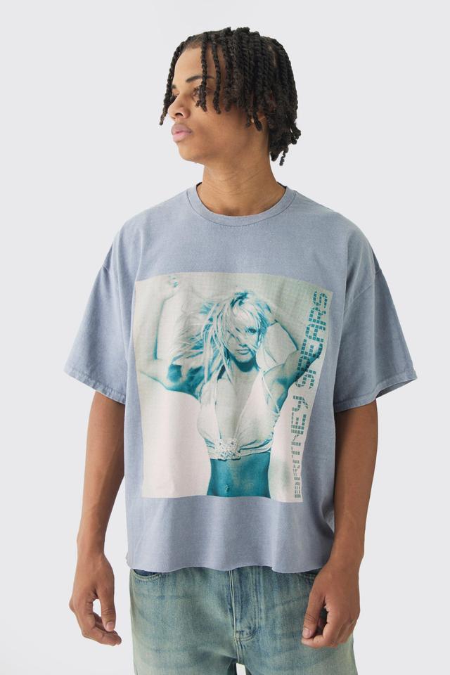 Oversized Britney Spears Boxy Wash License T-Shirt | boohooMAN USA Product Image