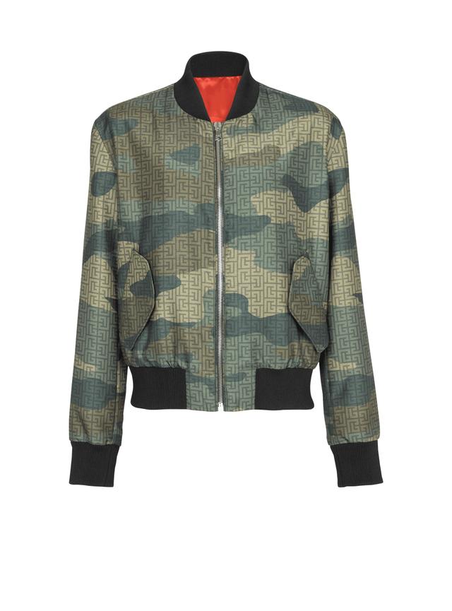 Camouflage monogrammed Shantung bomber jacket Product Image