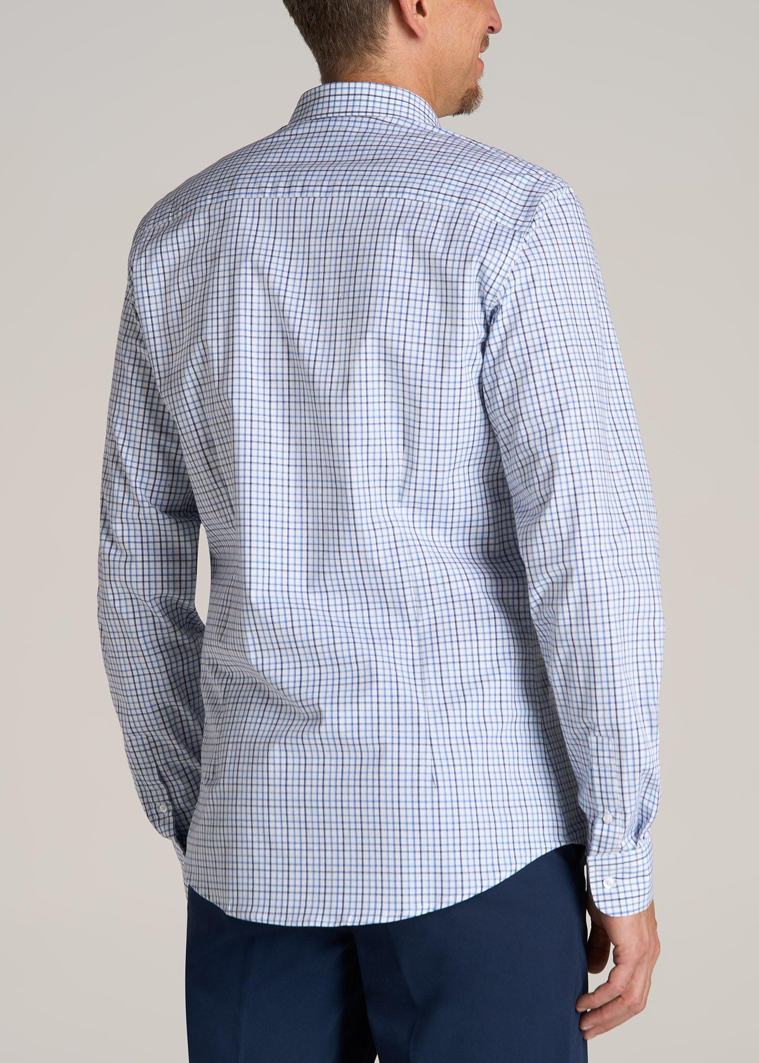 Oskar Button-Up Dress Shirt for Tall Men in Blue and Black Grid Male Product Image