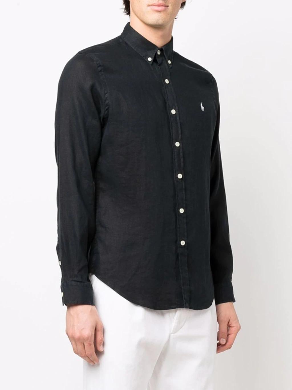 Logo-embroidered Cotton-oxford Button-down Shirt In Black Product Image