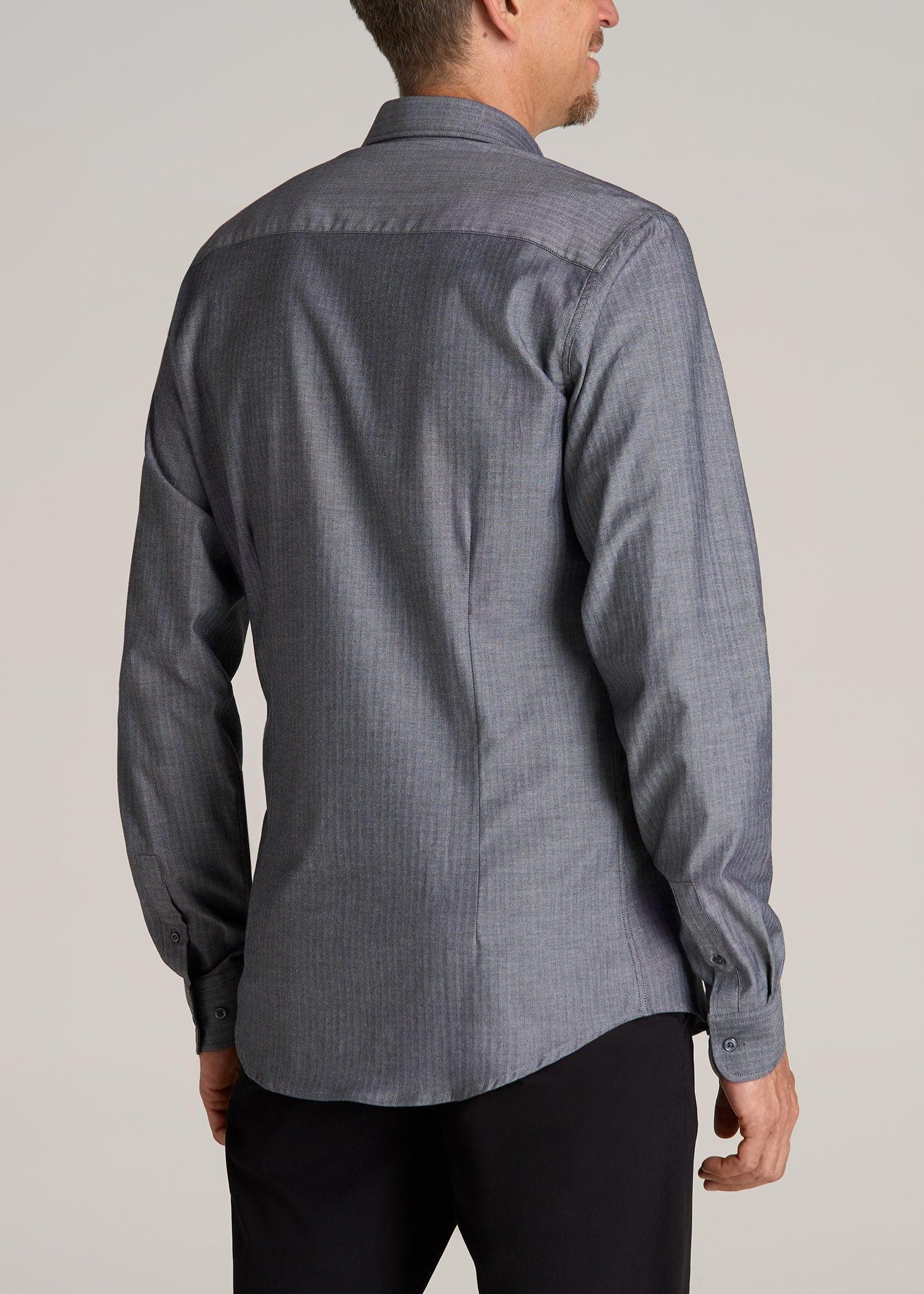 Oskar Button-Up Dress Shirt for Tall Men in Grey Herringbone Male Product Image