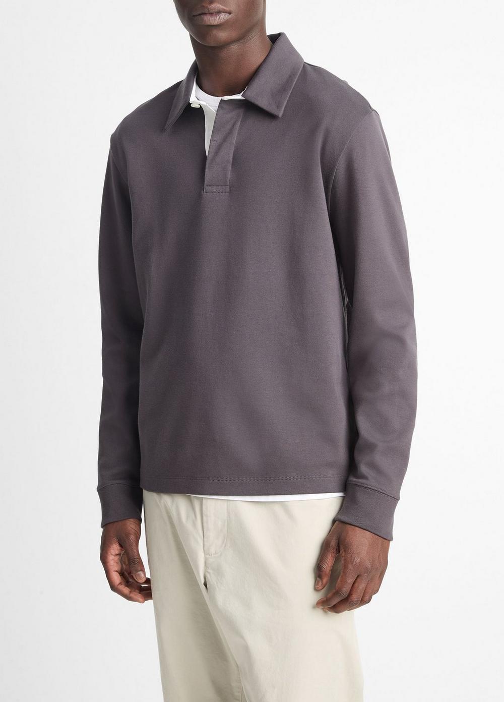 Brushed Pima Cotton Long-Sleeve Polo Shirt Product Image