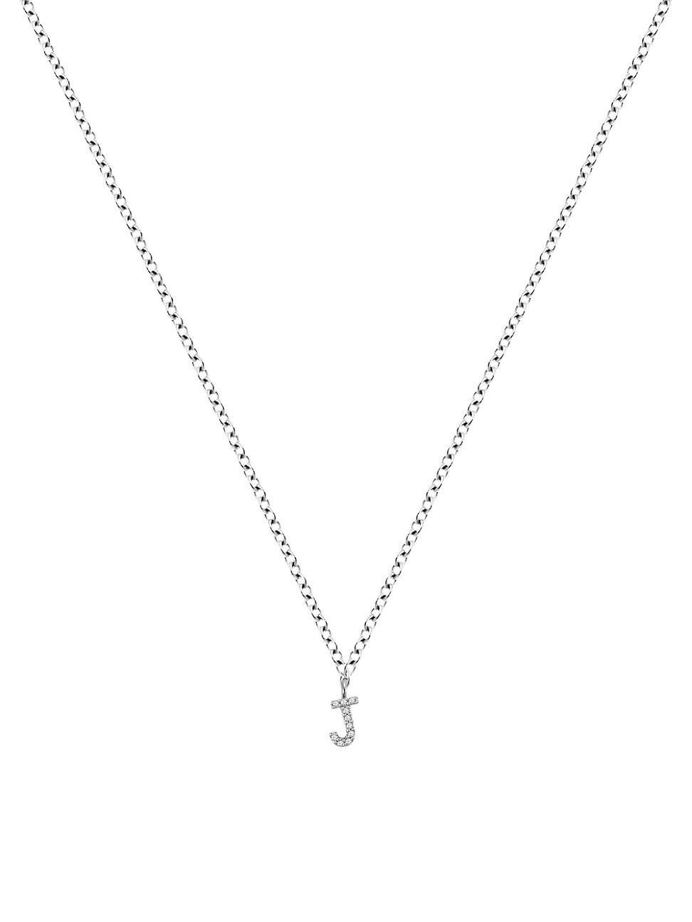 Womens 14K White Gold Diamond Intial Pendant Necklace Product Image