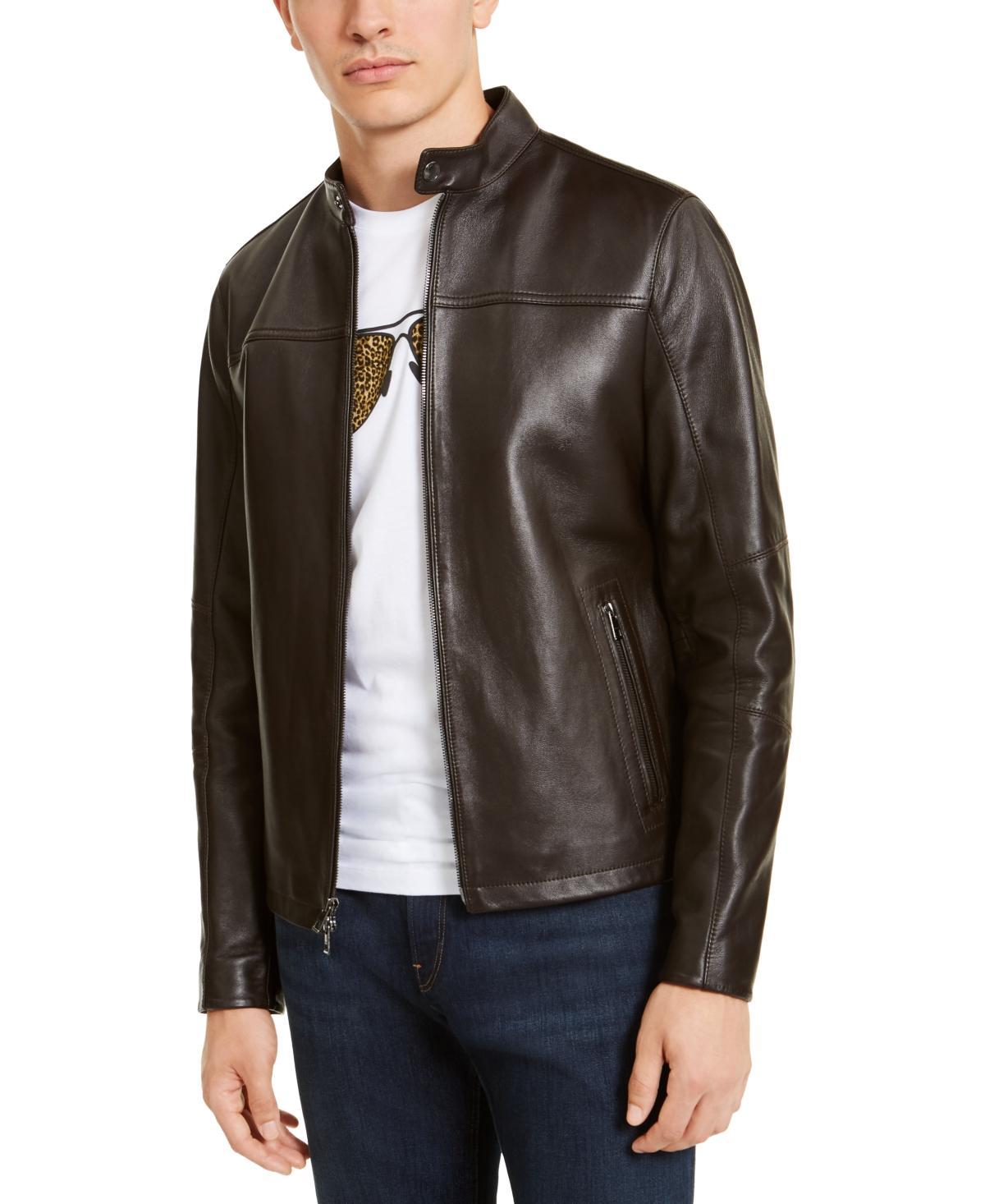 Mens Leather Racer Jacket Product Image