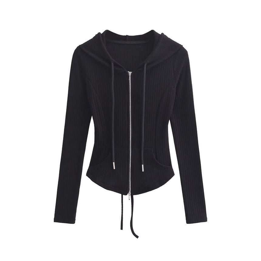 Drawstring Waist Plain Flared Pants / Hooded Zip Jacket Product Image