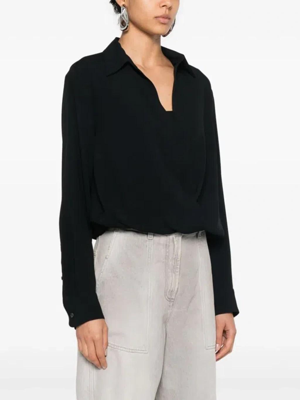 Women Long Sleeve Wrap Top In 900 Black Product Image