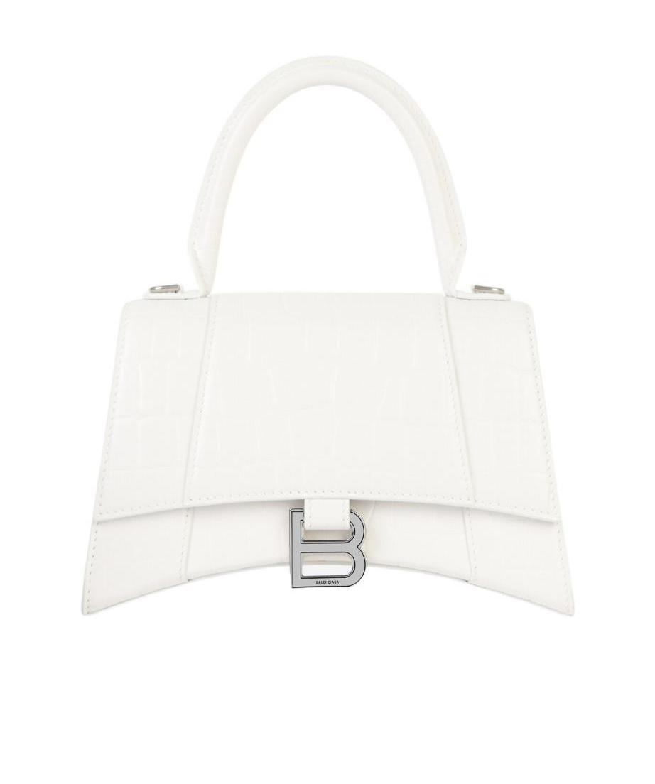 BALENCIAGA Hourglass Small Shiny Croc-embossed Top-handle Bag In White Product Image