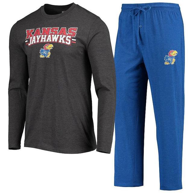 Mens Concepts Sport Royal/Heathered Charcoal Kansas Jayhawks Meter Long Sleeve T-Shirt & Pants Sleep Set Product Image