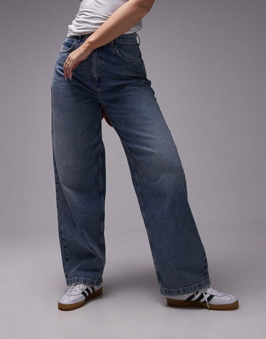 Topshop Hourglass high rise baggy jeans in extreme mid blue Product Image