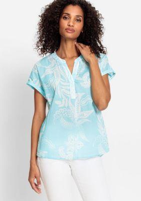 Women's 100% Cotton Short Sleeve Paisley Tunic Blouse Product Image