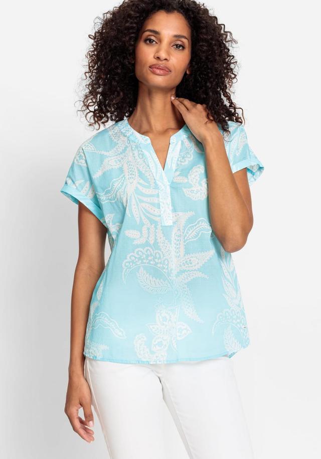 Women's 100% Cotton Short Sleeve Paisley Tunic Blouse Product Image