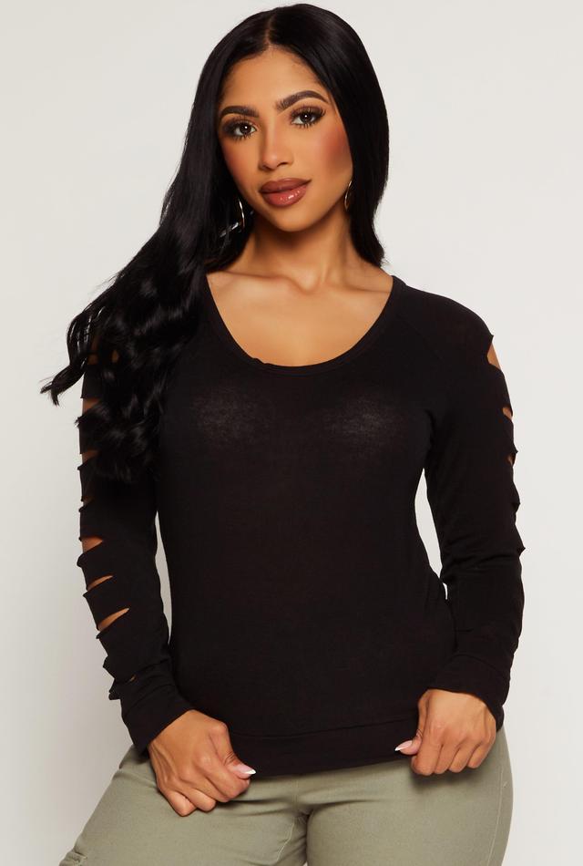 Womens Laser Cut Long Sleeve Top Product Image