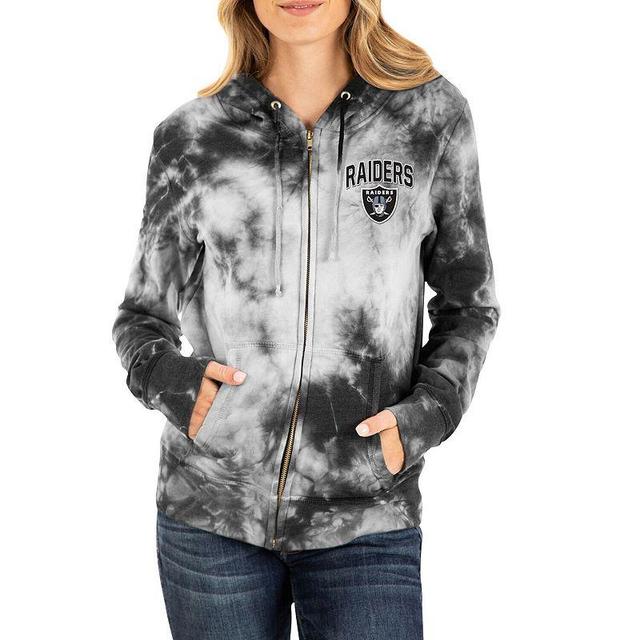 Womens Black Las Vegas Raiders Tie Dye Fleece Full-Zip Hoodie Product Image