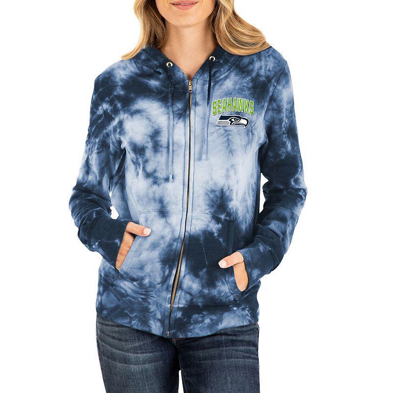 Womens New Era New England Patriots Tie Dye Fleece Full-Zip Hoodie Blue Product Image