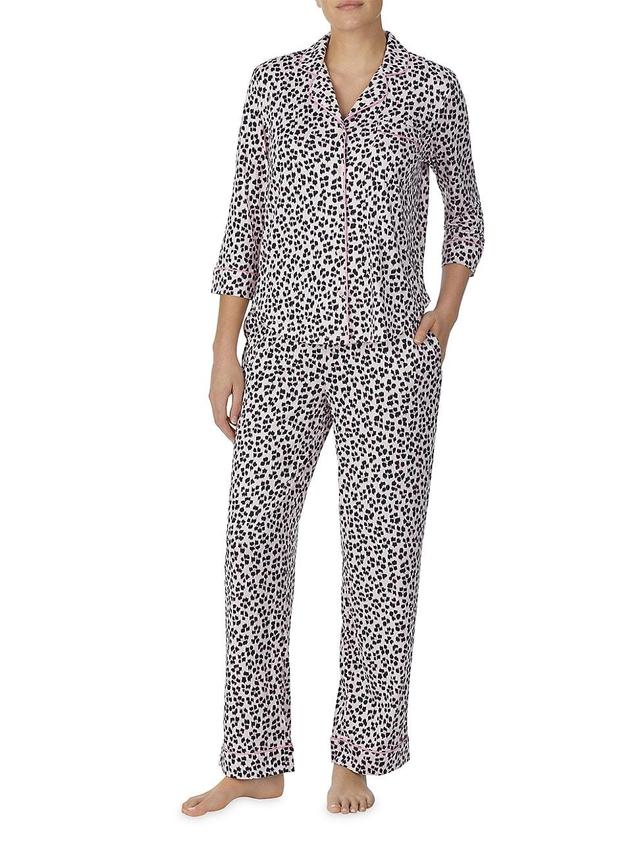 Kate Spade New York Brushed Jersey 3/4 Sleeve Long PJ (Leopard) Women's Pajama Sets Product Image