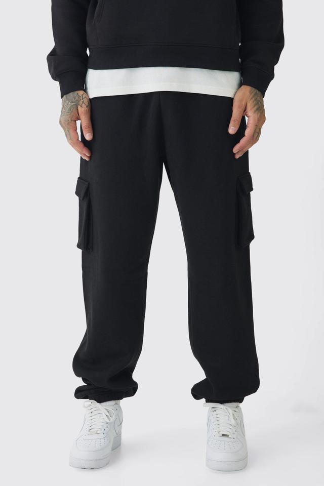 Mens 330GSM Tall Oversized Cargo Jogger In Black, Black Product Image