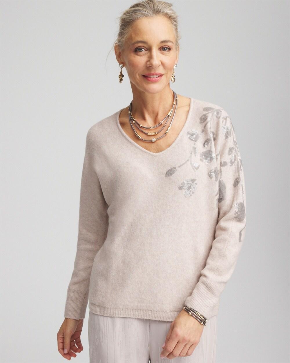 Sequin V-Neck Pullover Sweater Product Image