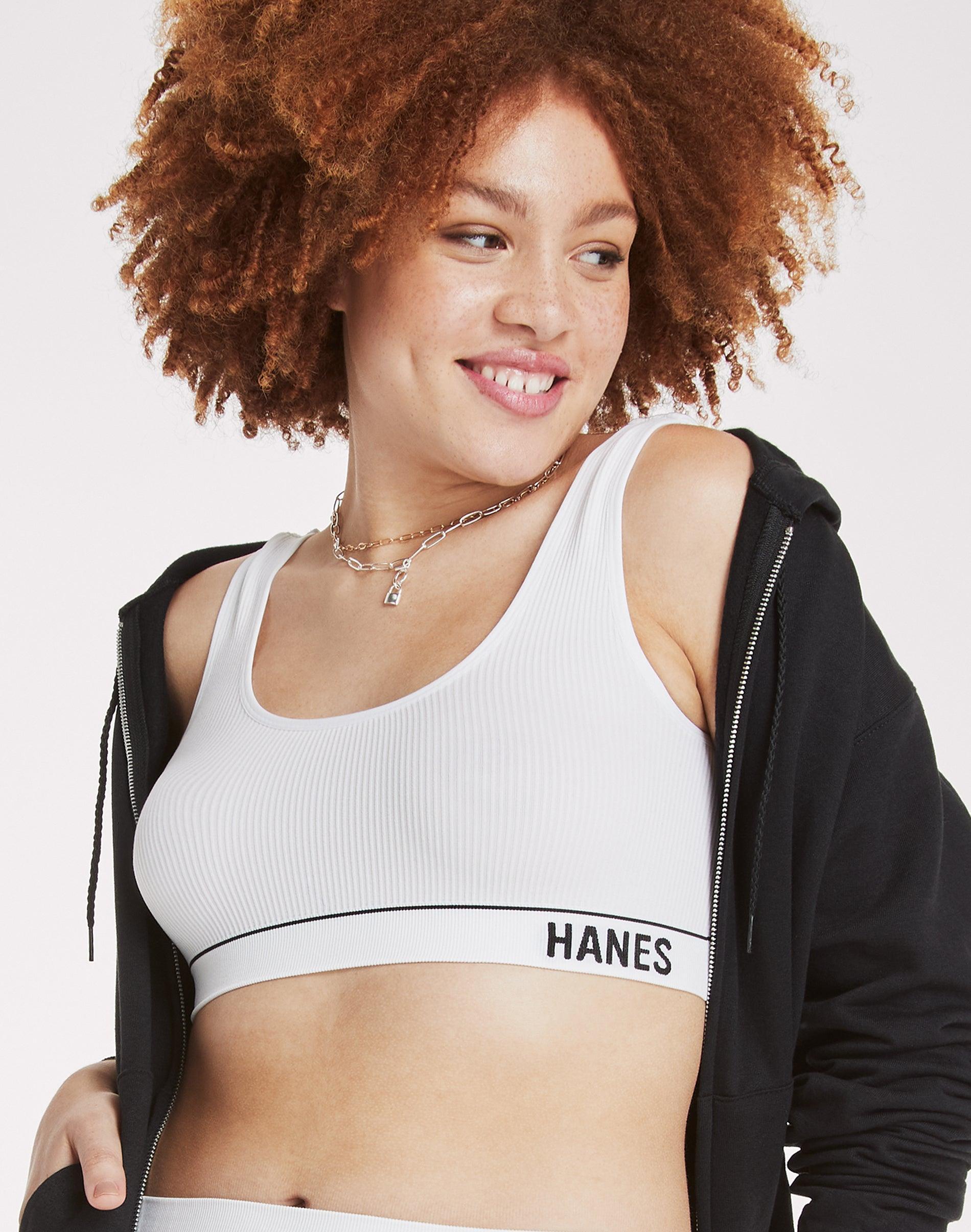 Hanes Originals Womens Seamless Rib Scoop Crop Bralette, ComfortFlex Fit Black S Product Image