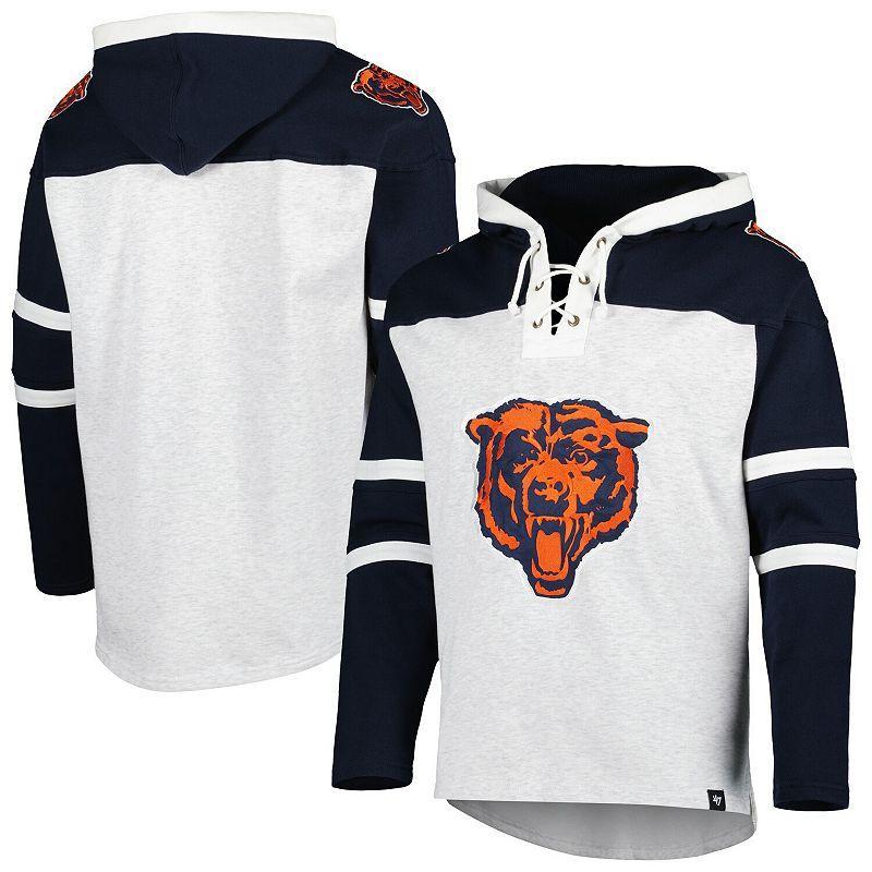 Mens 47 Brand Chicago Bears Heather Gray Logo Gridiron Lace-Up Pullover Hoodie Product Image