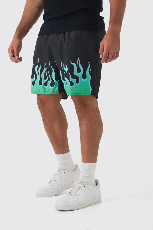 Plus Flame Hem Print Swim Trunks | boohooMAN USA Product Image