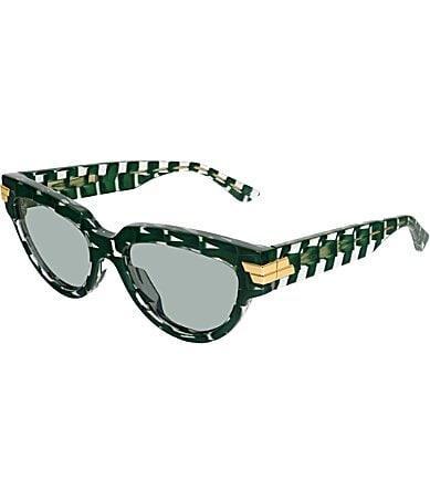 Bottega Veneta Womens Bold Ribbon 55mm Intreccio Pattern Cat Eye Sunglasses - Dark Green/Crystal Intreccio Pattern Product Image