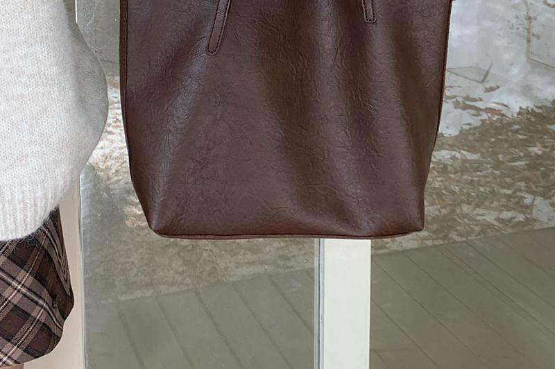 Plain Faux Leather Tote Bag Product Image