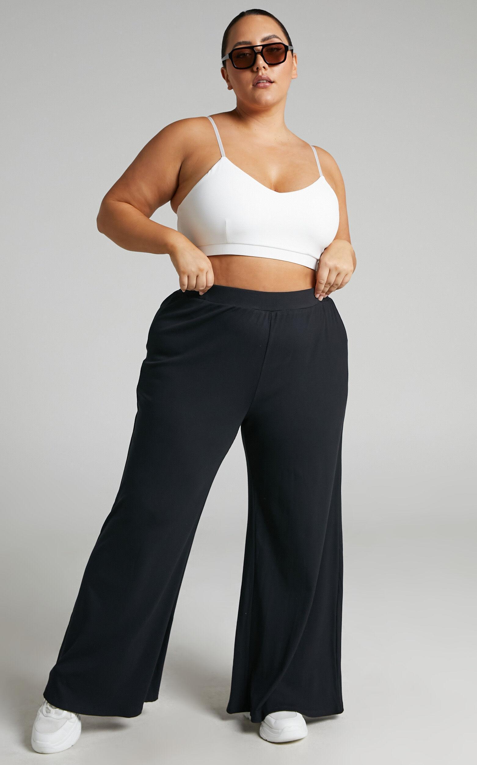 Amalthea Pants - High Waisted Jersey Rib Wide Leg Pants in Black Product Image