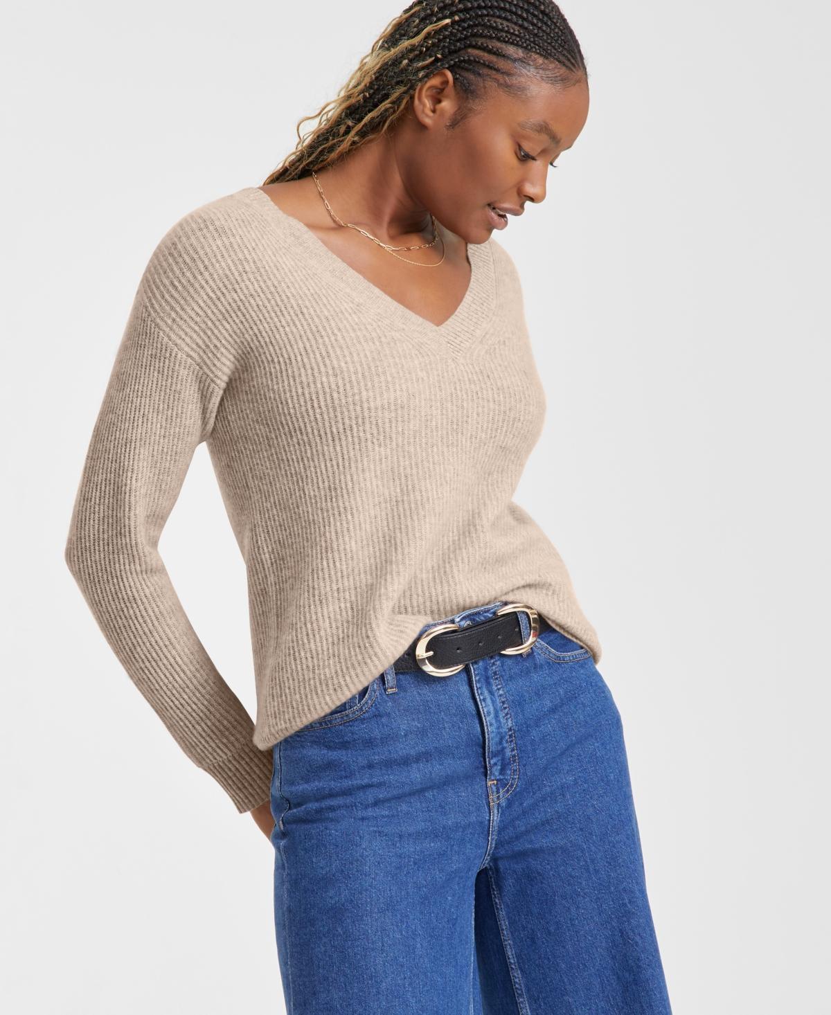 Charter Club Womens 100% Cashmere Ribbed V-Neck Sweater, Regular & Petites, Created for Macys Product Image