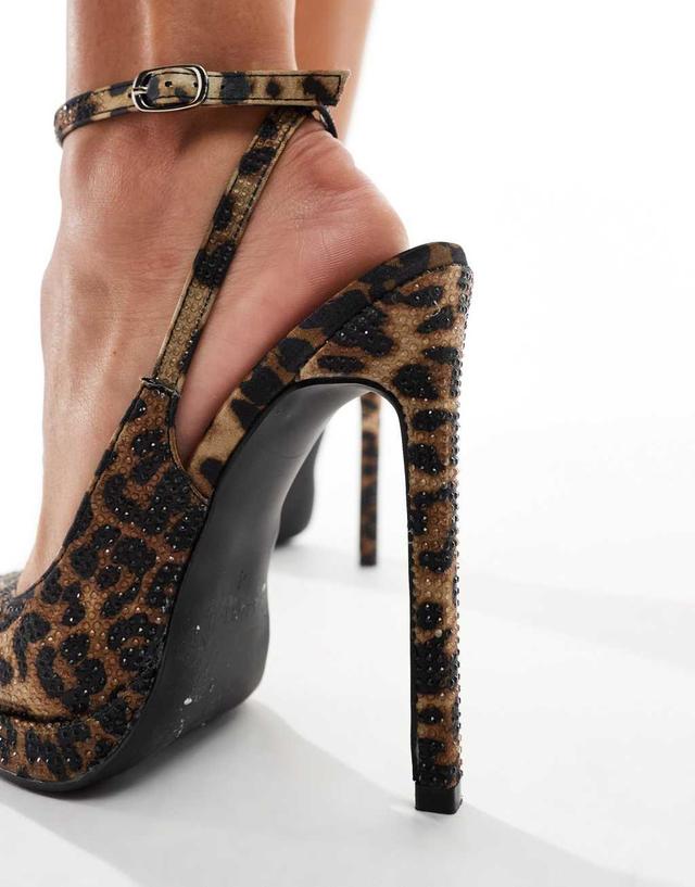 Simmi London Wide Fit Landen heeled pumps in Leopard with gems Product Image