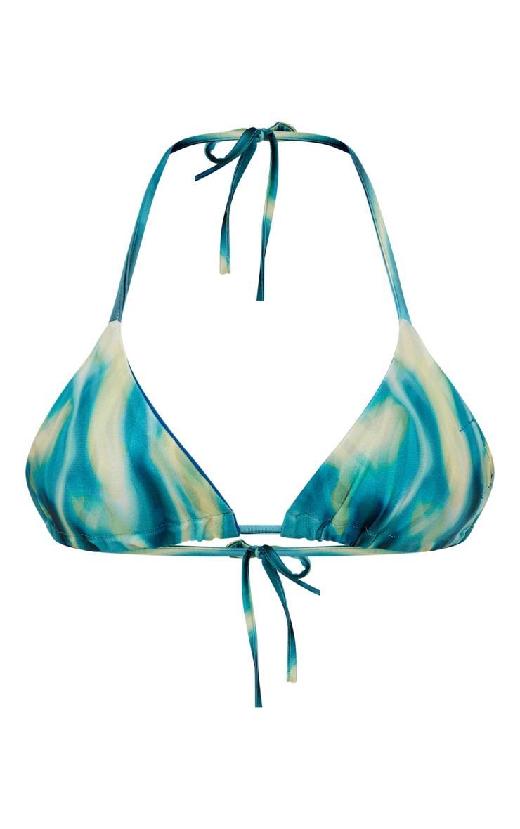 Blue Water Print Triangle Bikini Top Product Image