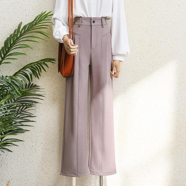 High Rise Plain Pleated Wide Leg Pants Product Image