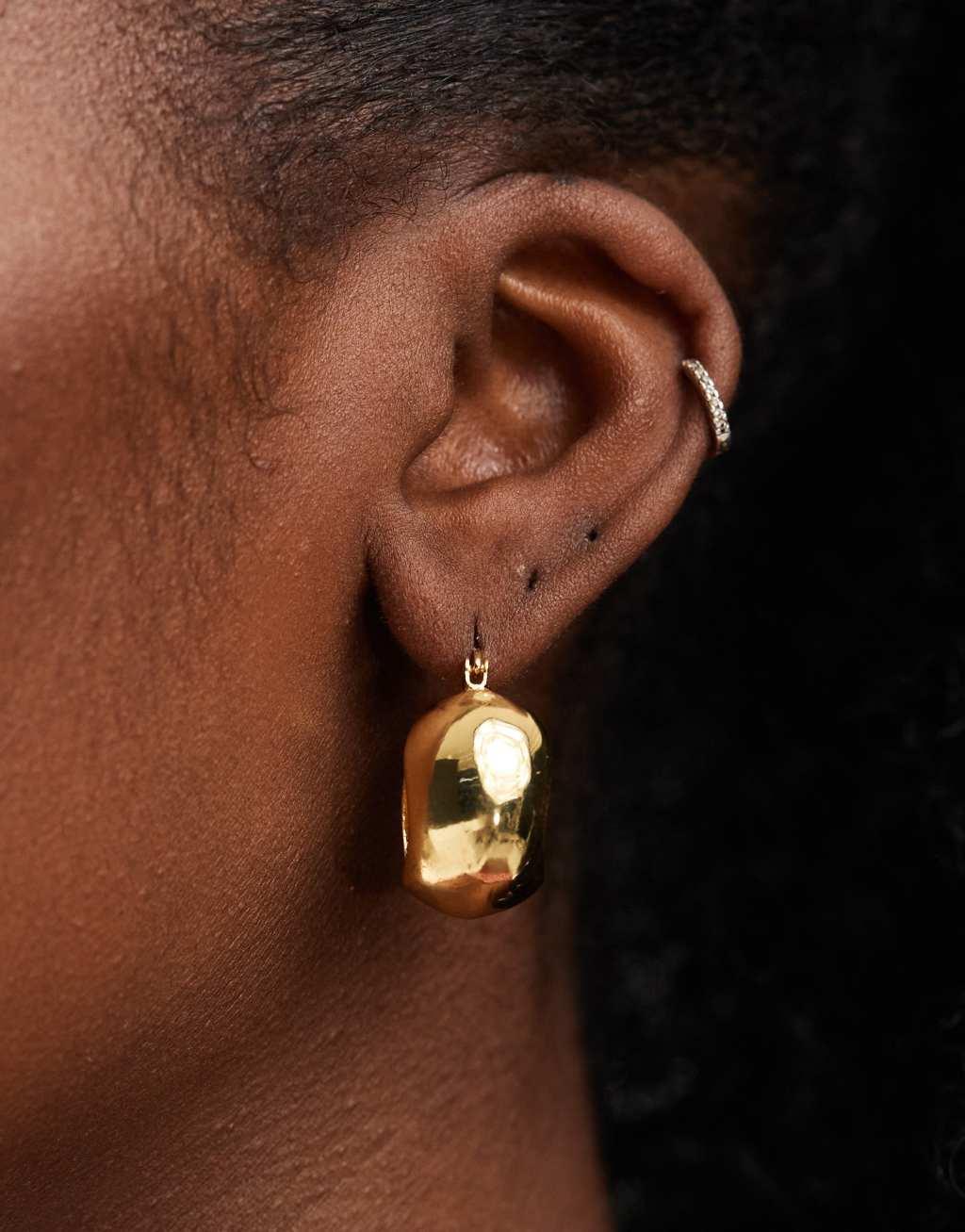 ASOS DESIGN 14k gold plated hoop earrings with bubble detail Product Image