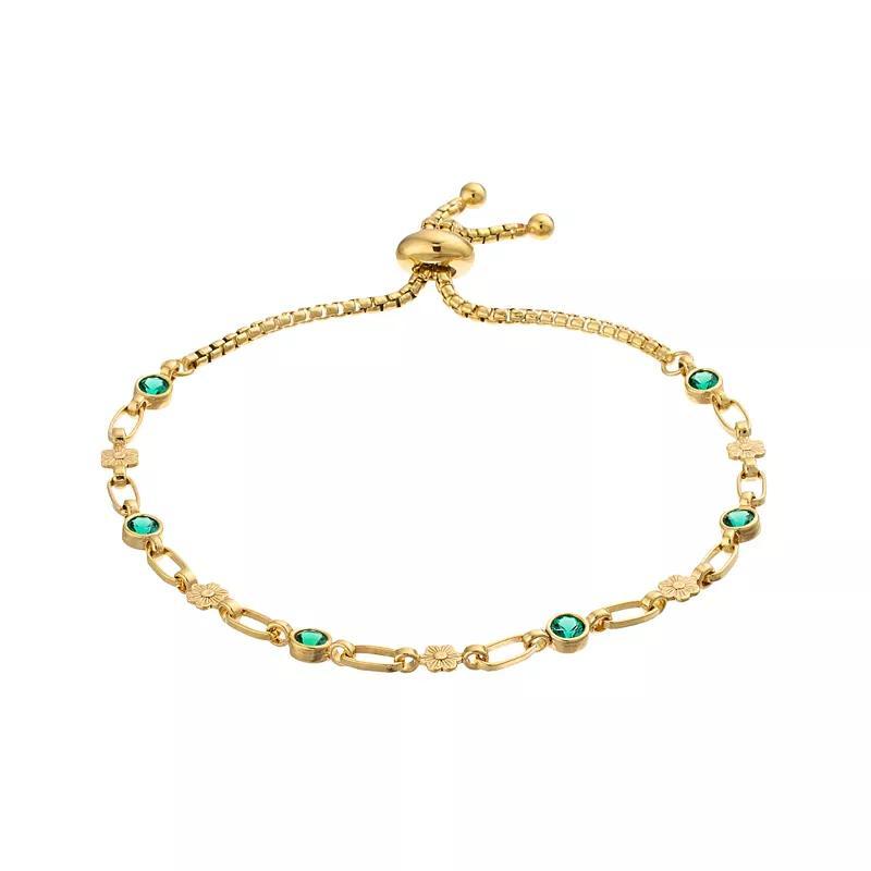 Kristen Kesho Sterling Silver Lab-Created Emerald & Flower Link Adjustable Bolo Bracelet, Womens Gold Tone Product Image