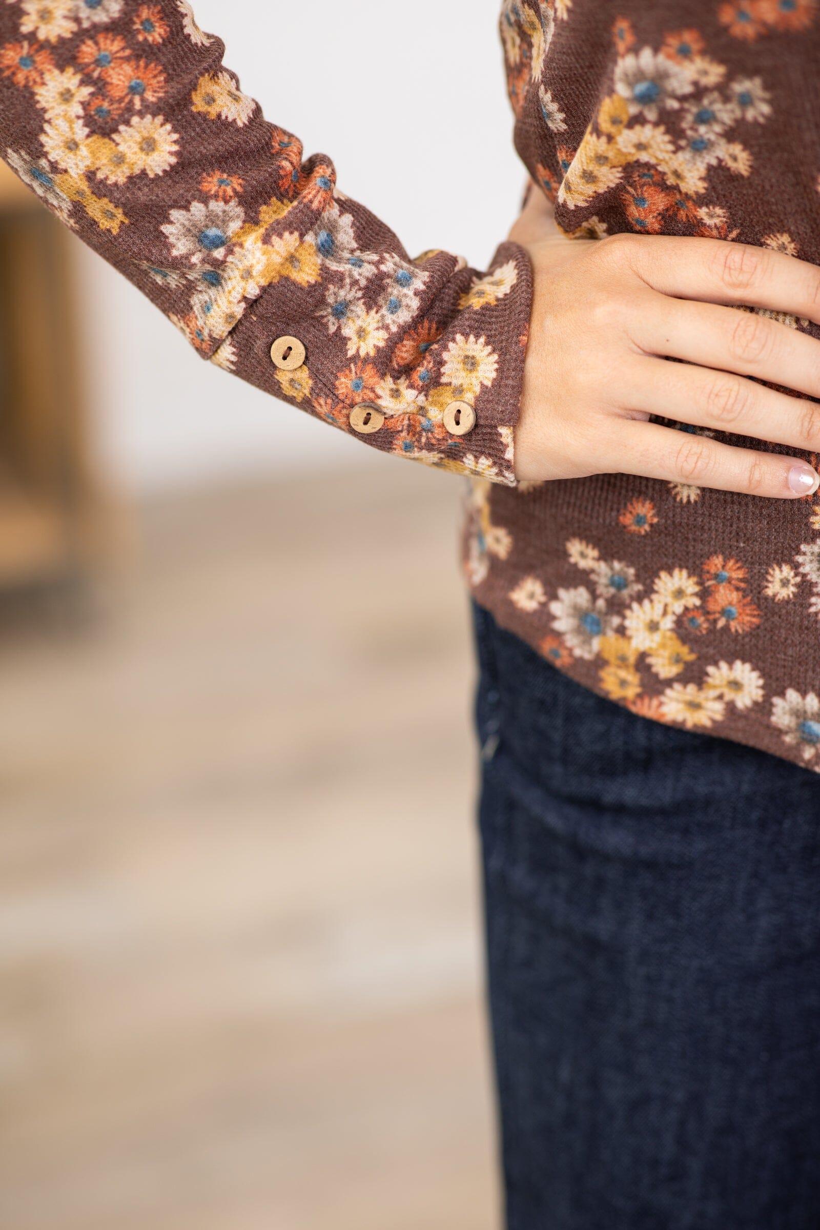 Rust and Tan Floral Print Long Sleeve Top Product Image