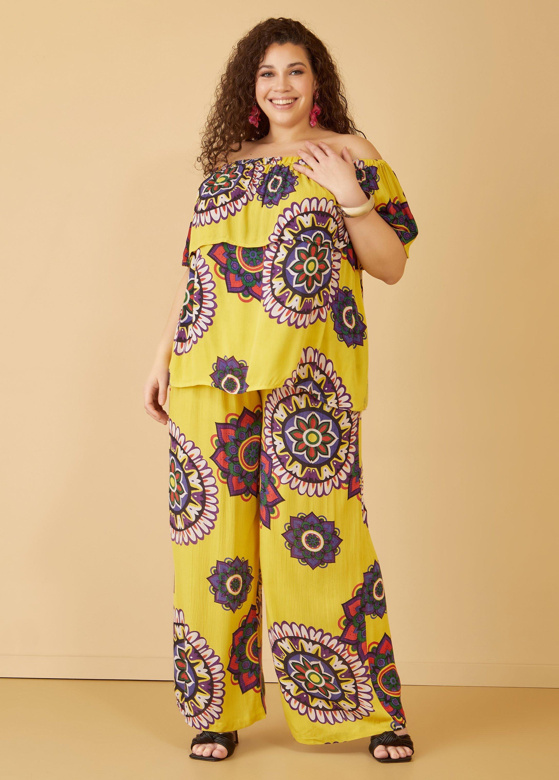 Plus Size Printed Textured Wide Leg Pants Ashley Stewart Product Image