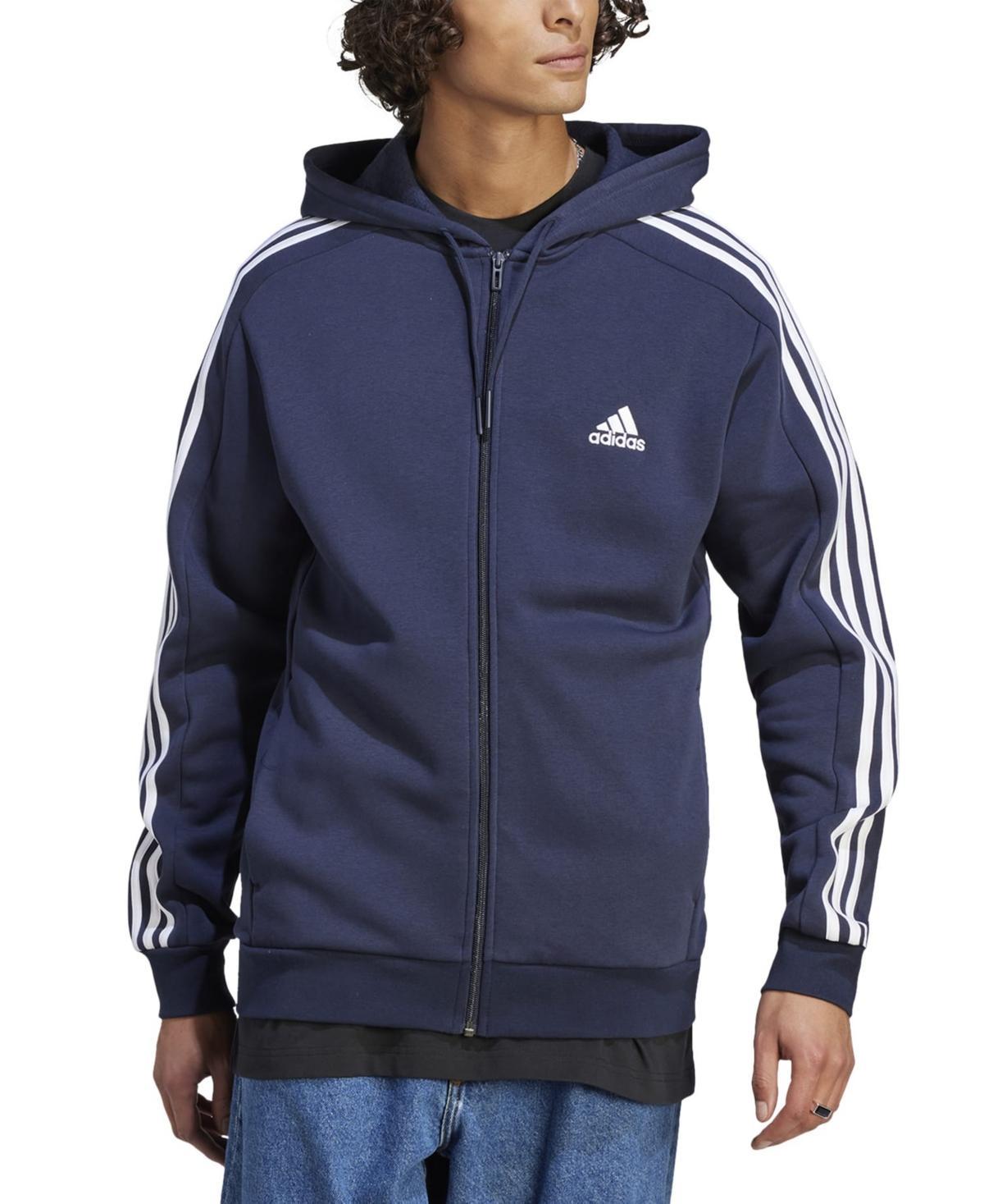 Mens adidas Sportswear Essentials Fleece 3-Stripes Full-Zip Hoodie Med Blue Product Image