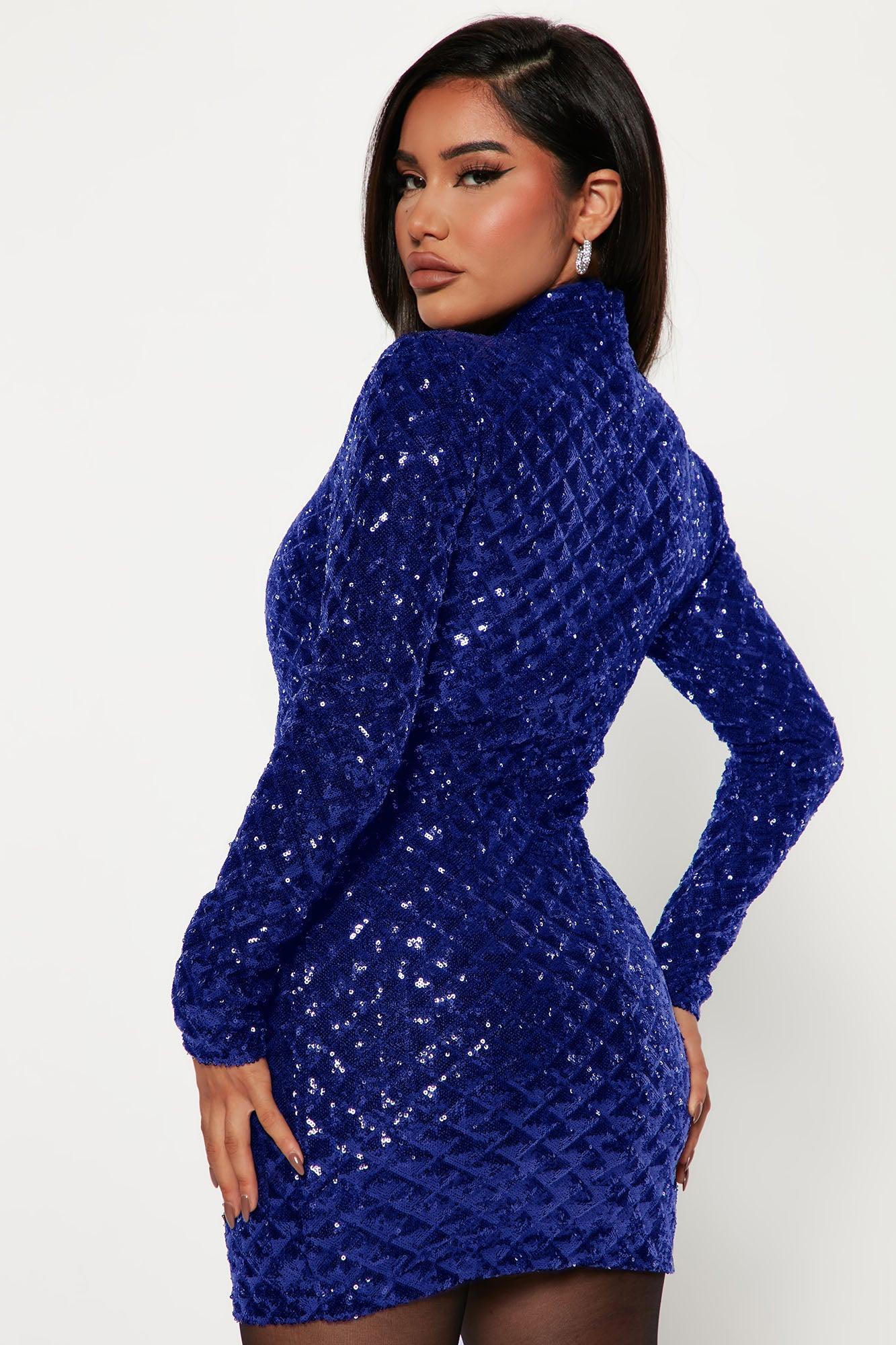 Caught Your Gaze Sequin Mini Dress - Royal Product Image