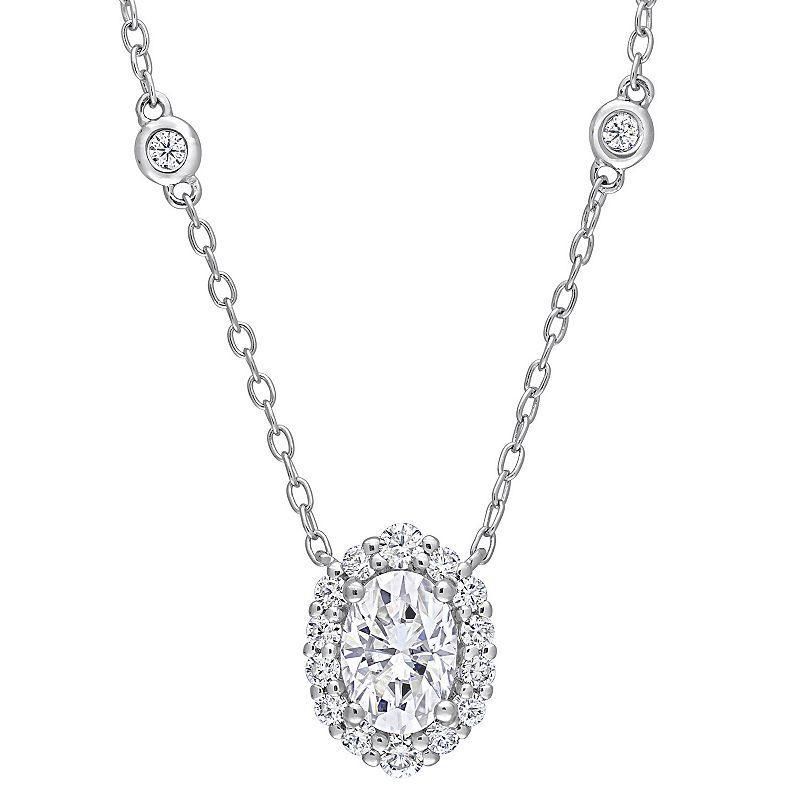 Stella Grace Sterling Silver 1 1/2 Carat T.W. Lab-Created Moissanite Oval Halo Necklace, Womens Product Image