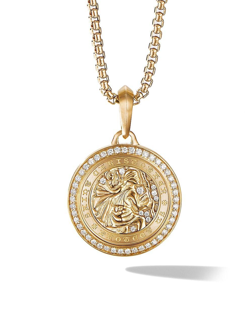 Mens St. Christopher Amulet in 18K Yellow Gold with Pav Diamonds Product Image