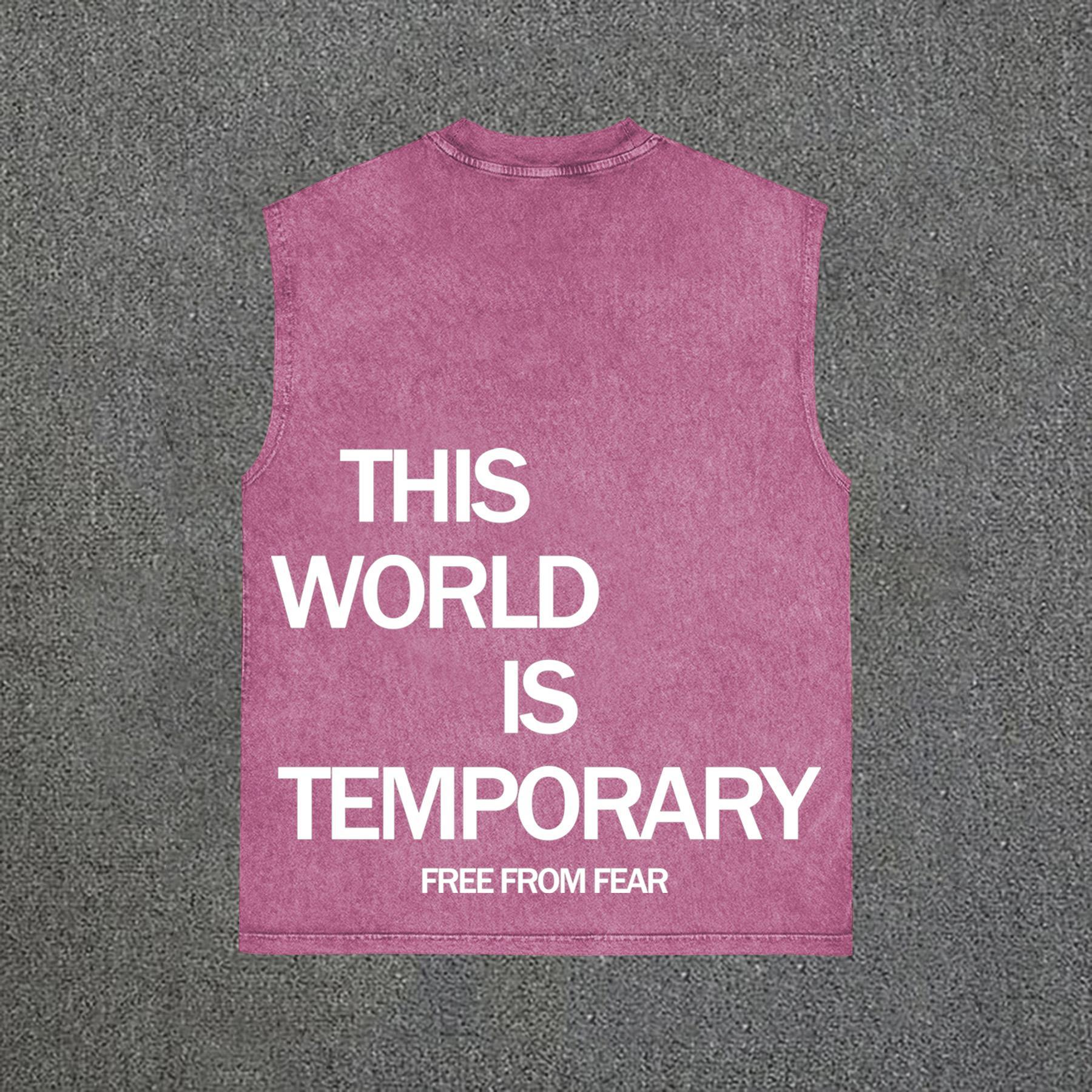 Sopula This World Is Temporary Print Acid Washed Sleeveless Tank Top Product Image