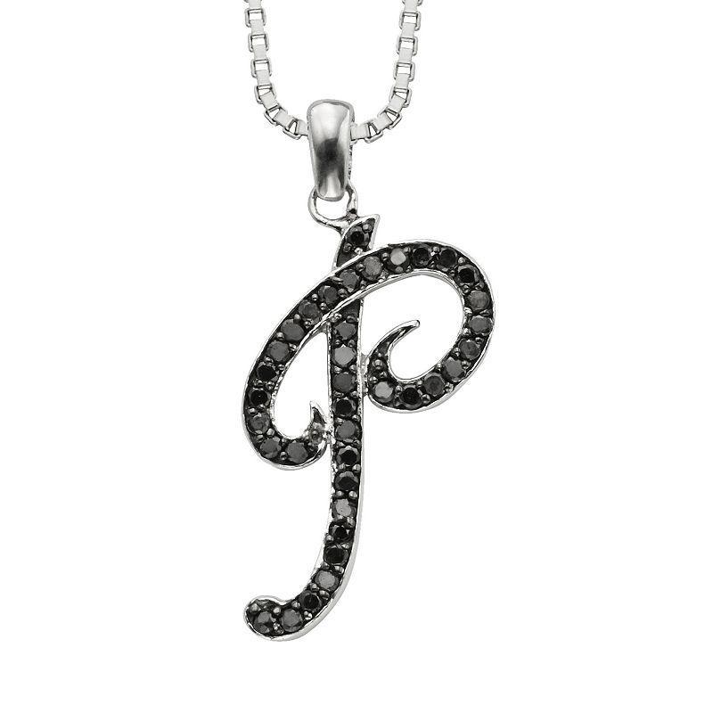 Jewelexcess Sterling Silver 1/4-ct. T.W. Black Diamond Initial Pendant, Womens Product Image