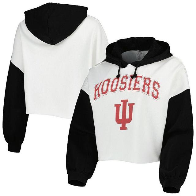 Womens Gameday Couture White and Black Indiana Hoosiers Good Time Color Block Cropped Hoodie - White Product Image