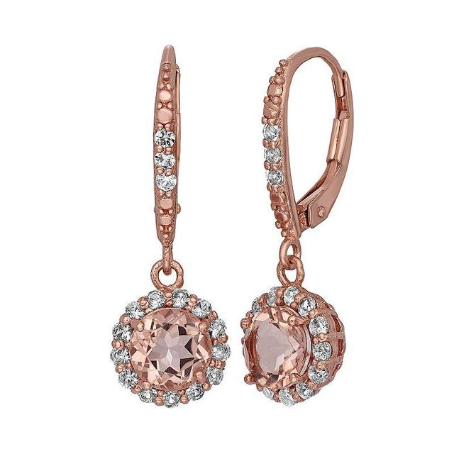 Designs by Gioelli Simulated Morganite and Lab-Created White Sapphire 14k Rose Gold Over Silver Halo Drop Earrings, Womens, Multi Product Image