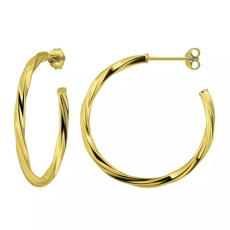 Aleure Precioso Sterling Silver 30 mm Twisted C-Hoop Earrings, Womens, Gold Tone Product Image