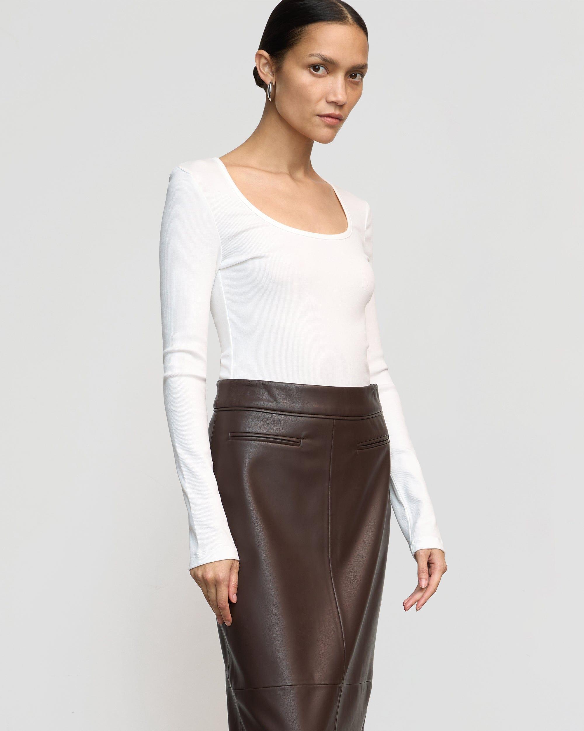 Briony Back Split-Hem Vegan Leather Skirt Product Image