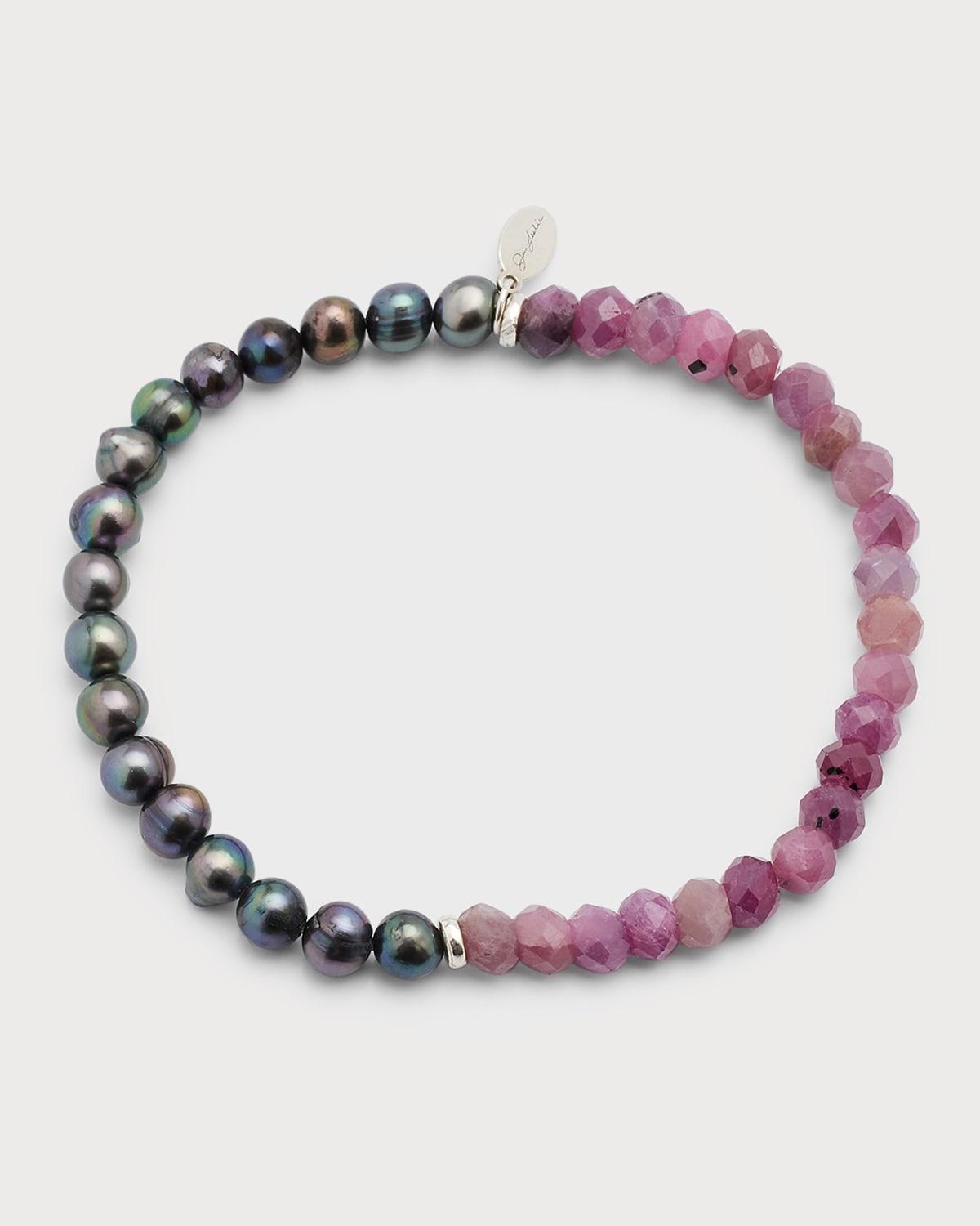 Mens Grey Freshwater Pearl and Gemstone Split Beaded Bracelet Product Image