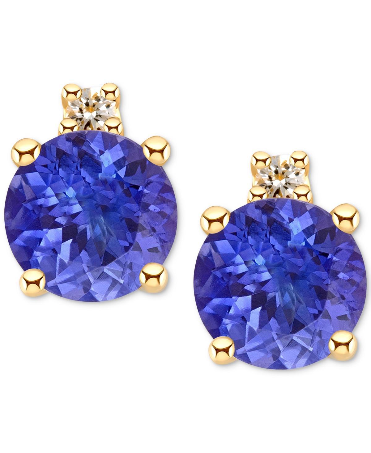 14k Gold 4 mm Round Birthstone & 1/10 Carat T.W. Diamond Stud Earrings, Womens, Blue Product Image