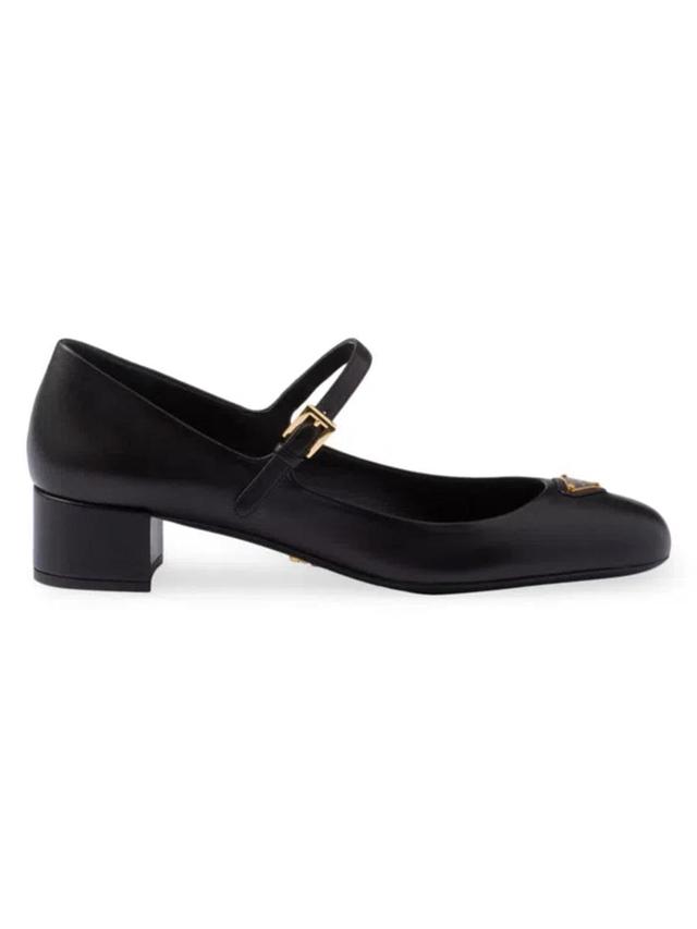 Leather Mary Jane Ballerina Pumps In Black Product Image